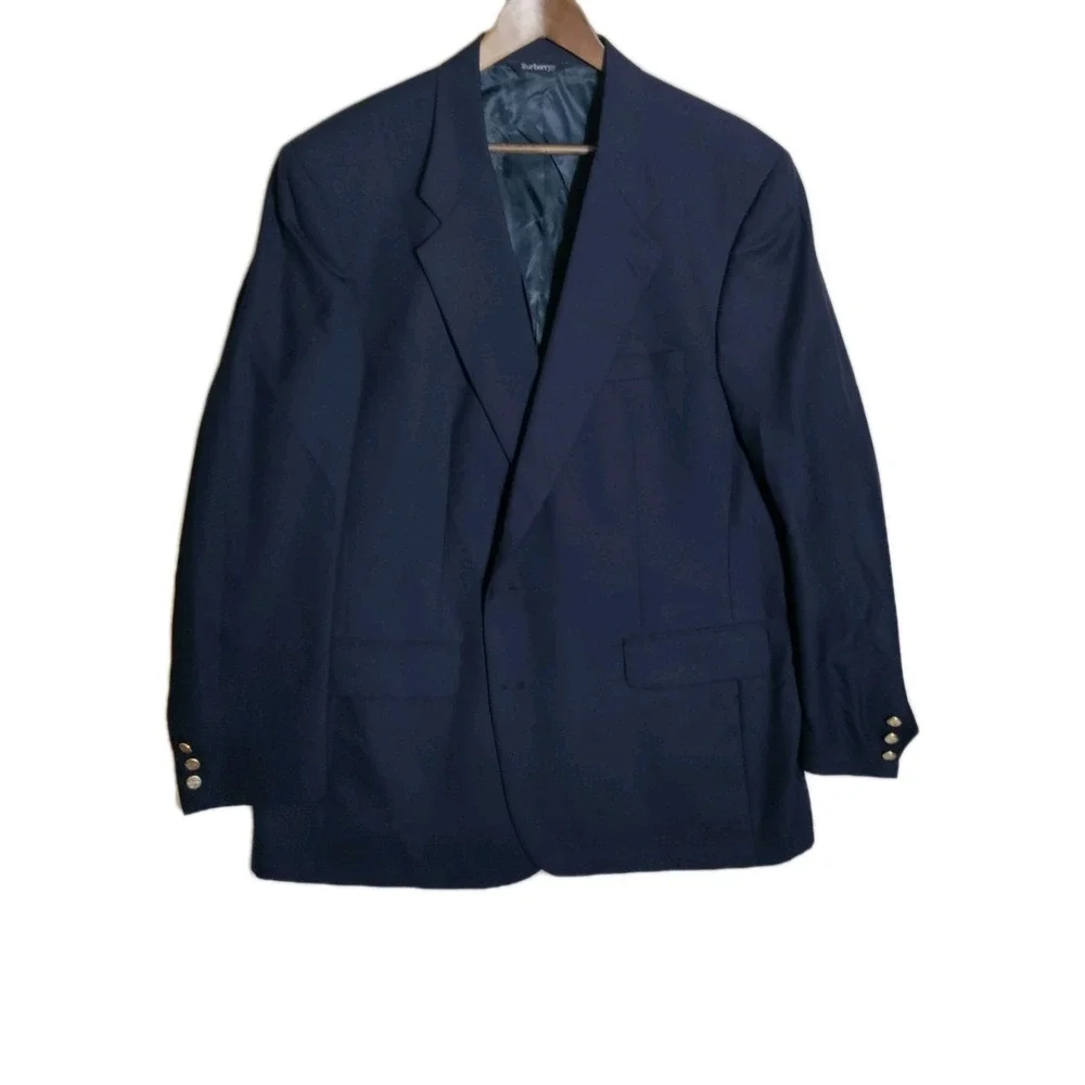 Vintage Burrbery Navy‎ Blue Mens Spots Coat 50in Chest